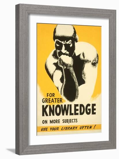 Library Poster with the Thinker-null-Framed Art Print