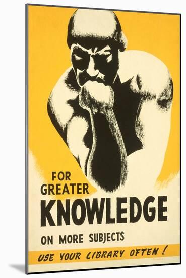 Library Poster with the Thinker-null-Mounted Art Print