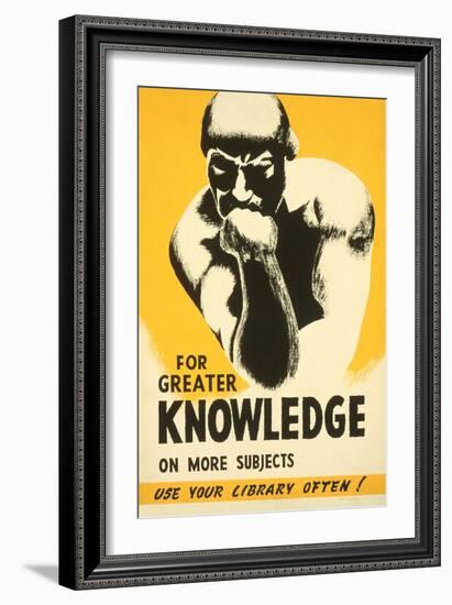 Library Poster with the Thinker-null-Framed Art Print