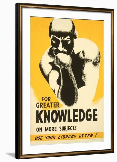 Library Poster with the Thinker-null-Framed Art Print