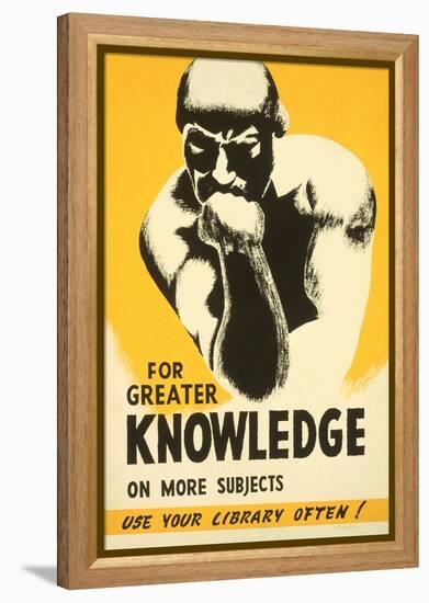 Library Poster with the Thinker-null-Framed Stretched Canvas