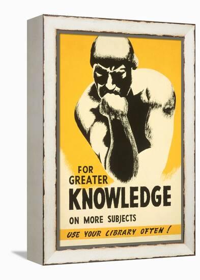 Library Poster with the Thinker-null-Framed Stretched Canvas