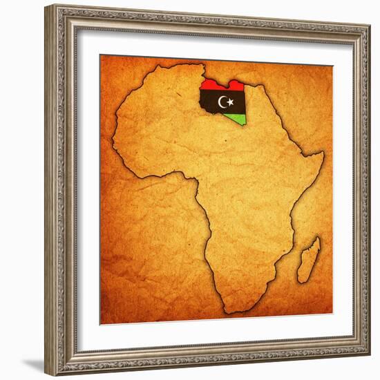 Libya on Actual Map of Africa-michal812-Framed Art Print