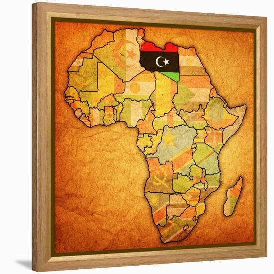 Libya on Actual Map of Africa-michal812-Framed Stretched Canvas