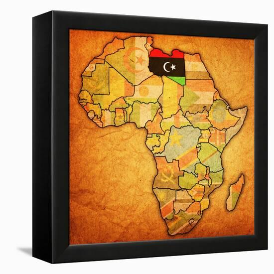 Libya on Actual Map of Africa-michal812-Framed Stretched Canvas