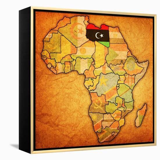 Libya on Actual Map of Africa-michal812-Framed Stretched Canvas