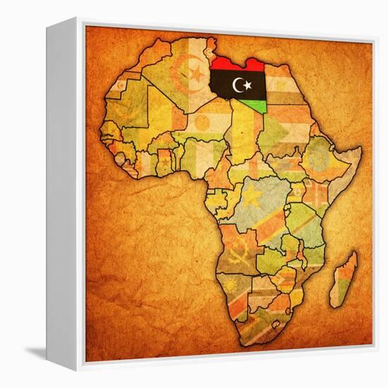 Libya on Actual Map of Africa-michal812-Framed Stretched Canvas