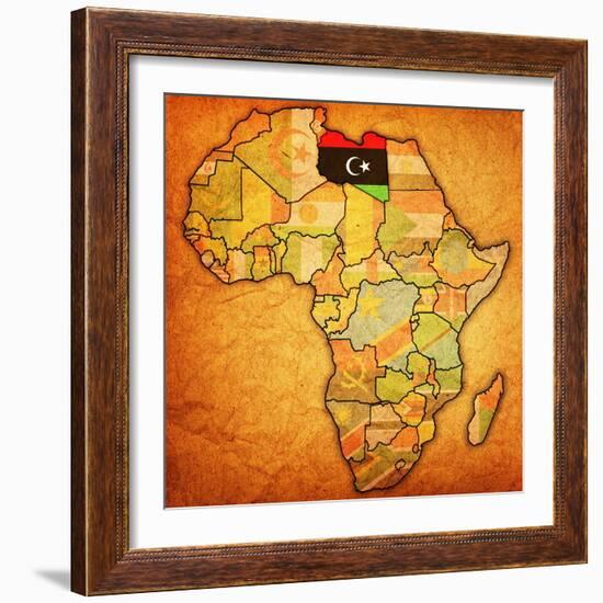 Libya on Actual Map of Africa-michal812-Framed Art Print