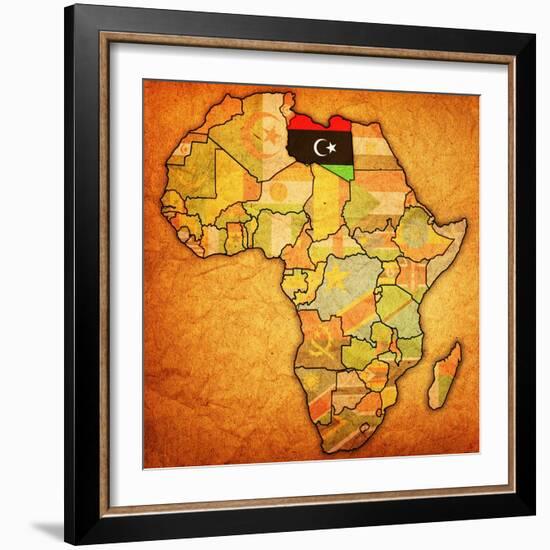 Libya on Actual Map of Africa-michal812-Framed Art Print