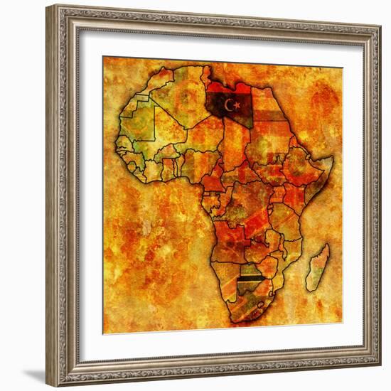 Libya on Actual Map of Africa-michal812-Framed Art Print