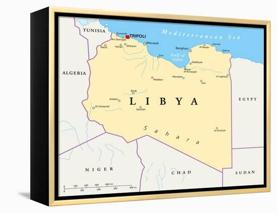 Libya Political Map-Peter Hermes Furian-Framed Stretched Canvas