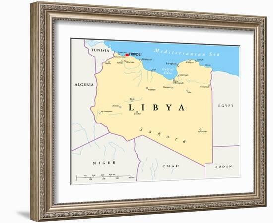 Libya Political Map-Peter Hermes Furian-Framed Art Print