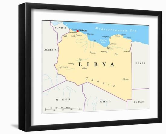 Libya Political Map-Peter Hermes Furian-Framed Art Print