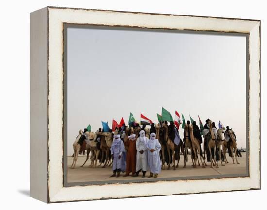 Libyan Camel Riders Holding Flags of Arab Countries Gather to Perform at Sirte Airport-null-Framed Premier Image Canvas