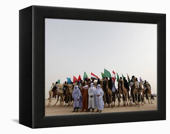 Libyan Camel Riders Holding Flags of Arab Countries Gather to Perform at Sirte Airport-null-Framed Premier Image Canvas