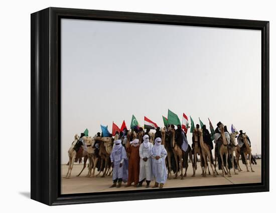 Libyan Camel Riders Holding Flags of Arab Countries Gather to Perform at Sirte Airport-null-Framed Premier Image Canvas