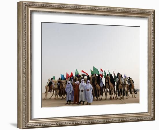 Libyan Camel Riders Holding Flags of Arab Countries Gather to Perform at Sirte Airport-null-Framed Photographic Print