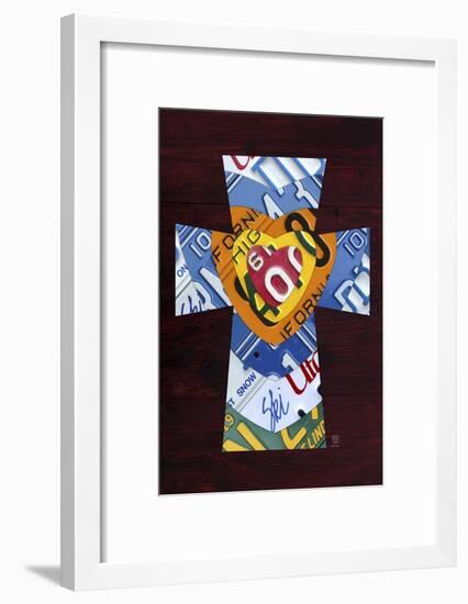 License Plate Art Heart Cross-Design Turnpike-Framed Giclee Print