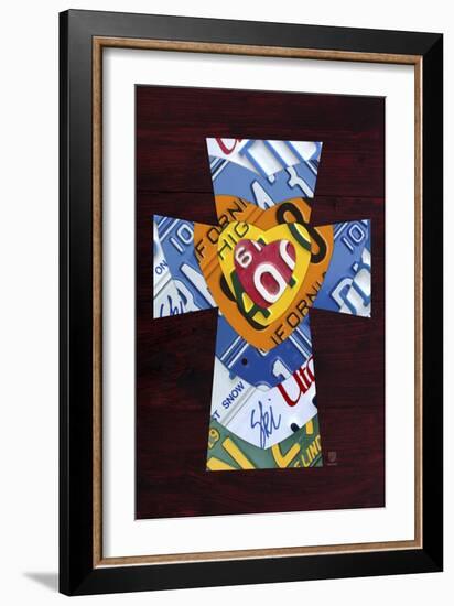 License Plate Art Heart Cross-Design Turnpike-Framed Giclee Print