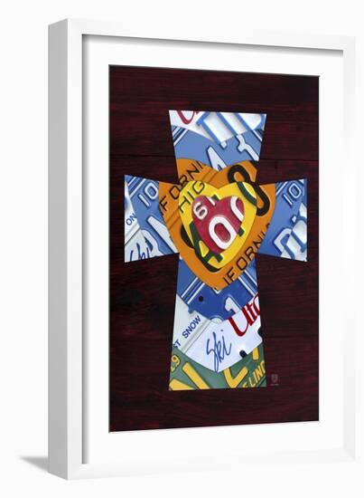 License Plate Art Heart Cross-Design Turnpike-Framed Giclee Print