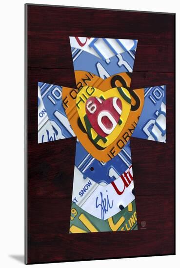 License Plate Art Heart Cross-Design Turnpike-Mounted Giclee Print