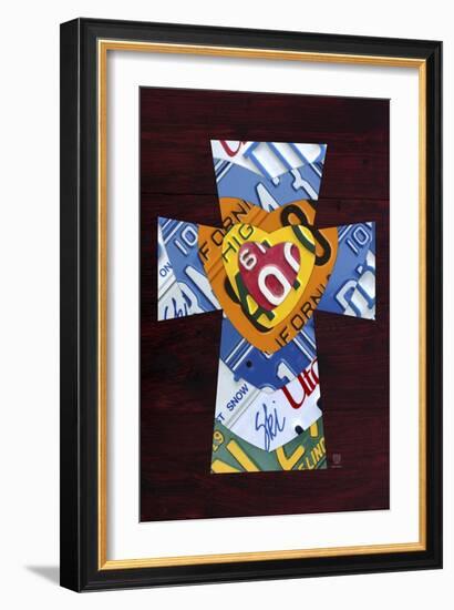 License Plate Art Heart Cross-Design Turnpike-Framed Giclee Print