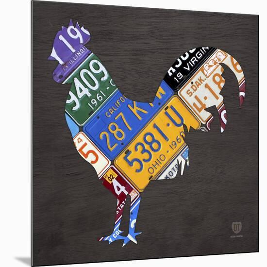 License Plate Art Rooster-Design Turnpike-Mounted Giclee Print