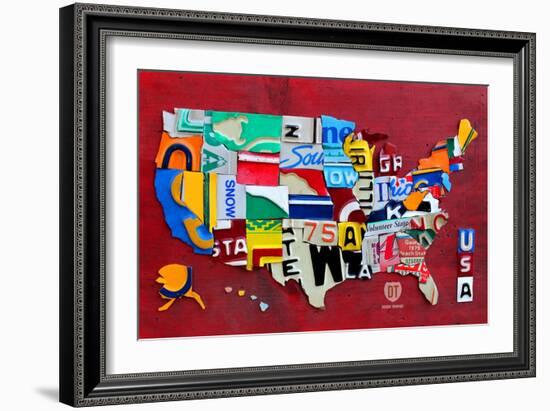 License Plate Map Miniature-Design Turnpike-Framed Giclee Print