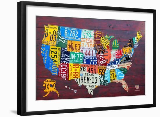 License Plate Map USA Large-Design Turnpike-Framed Premium Giclee Print