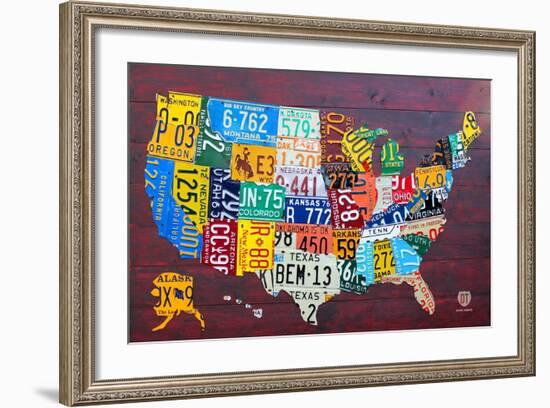 License Plate Map USA Large-Design Turnpike-Framed Giclee Print