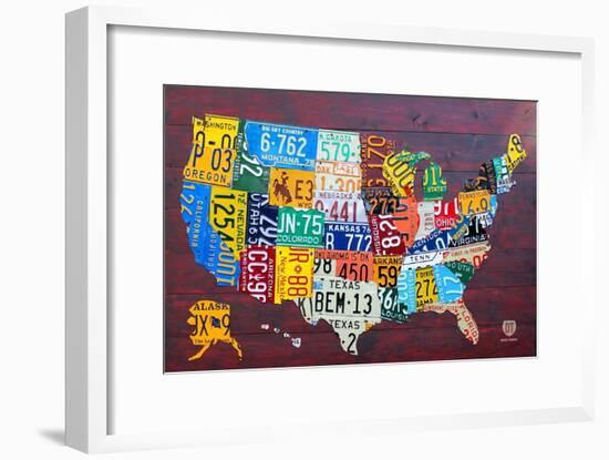 License Plate Map USA Large-Design Turnpike-Framed Giclee Print