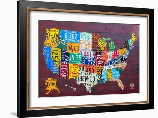 License Plate Map USA Large-Design Turnpike-Framed Giclee Print