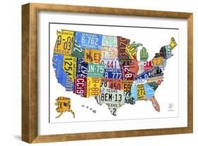 License Plate Map USA-Design Turnpike-Framed Giclee Print