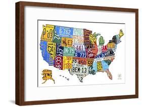 License Plate Map USA-Design Turnpike-Framed Giclee Print