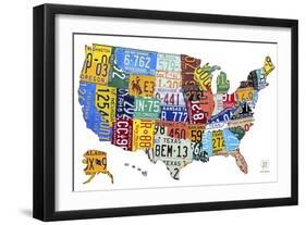 License Plate Map USA-Design Turnpike-Framed Giclee Print