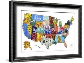 License Plate Map USA-Design Turnpike-Framed Giclee Print