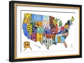 License Plate Map USA-Design Turnpike-Framed Giclee Print