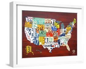 License Plate Map USA-Design Turnpike-Framed Giclee Print