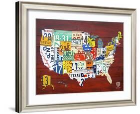 License Plate Map USA-Design Turnpike-Framed Giclee Print
