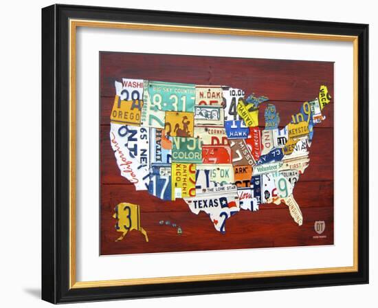 License Plate Map USA-Design Turnpike-Framed Giclee Print