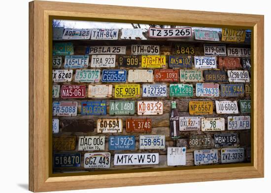 License plate mounted on a wall at the roadside, Hole 'N the Rock, Zion National Park, Utah, USA-Panoramic Images-Framed Premier Image Canvas