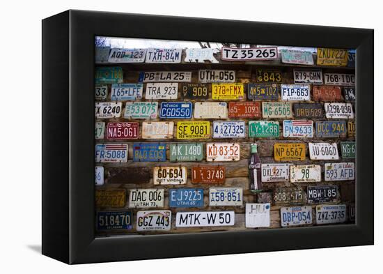 License plate mounted on a wall at the roadside, Hole 'N the Rock, Zion National Park, Utah, USA-Panoramic Images-Framed Premier Image Canvas