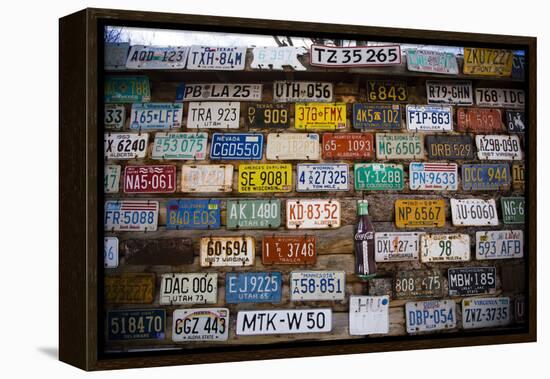 License plate mounted on a wall at the roadside, Hole 'N the Rock, Zion National Park, Utah, USA-Panoramic Images-Framed Premier Image Canvas