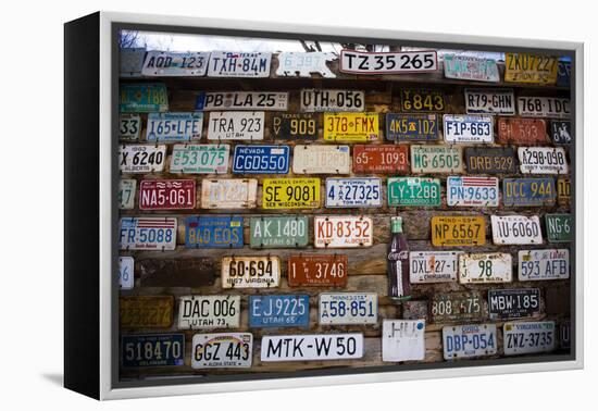 License plate mounted on a wall at the roadside, Hole 'N the Rock, Zion National Park, Utah, USA-Panoramic Images-Framed Premier Image Canvas