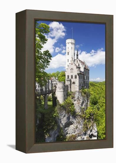 Lichtenstein Castle in Spring, Swabian Alb, Baden Wurttemberg, Germany, Europe-Markus Lange-Framed Premier Image Canvas