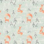 Deer in Winter Pine Forest. Seamless Pattern with Hand Drawn Design for Christmas and New Year Gree-Lidiebug-Art Print