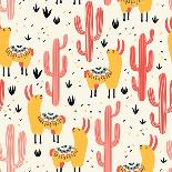Llamas and Cactus on Green Background-Lidiebug-Art Print