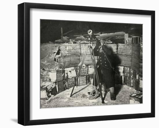 'Lieut. Evans Observing An Occultation of Jupiter', 8 June 1911, (1913)-Herbert Ponting-Framed Photographic Print