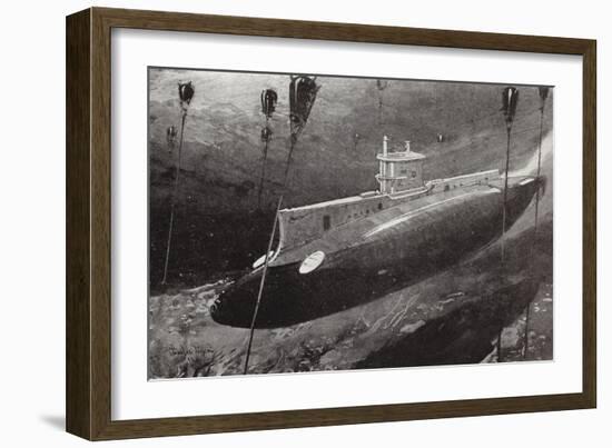 Lieutenant -Commander Edward Boyle in Submarine E14 Evading Turkish Mines-Charles Edward Dixon-Framed Giclee Print