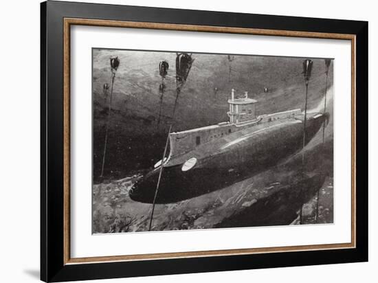 Lieutenant -Commander Edward Boyle in Submarine E14 Evading Turkish Mines-Charles Edward Dixon-Framed Giclee Print